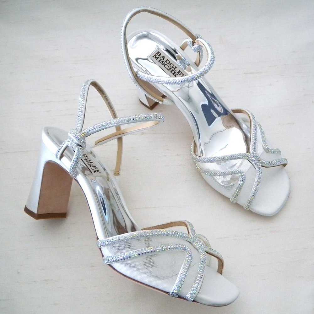 Badgley Mischka Hey, Block Heel Wedding Shoes, White Glitter